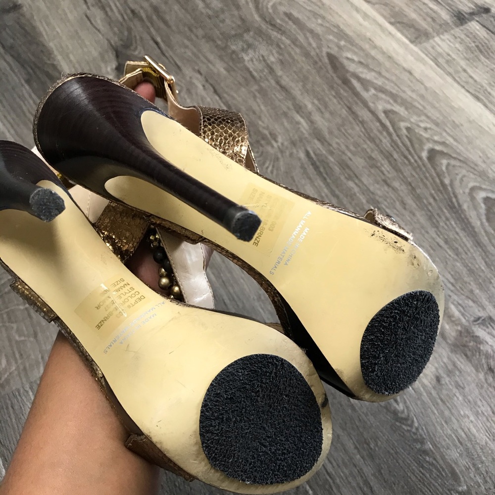 Bakers Amor Platform Heel Sandals Bronze Beaded Gem